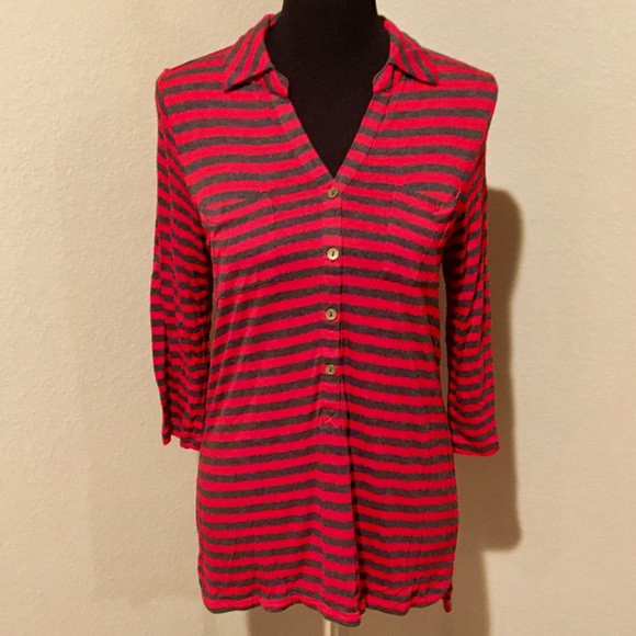 Liz Claiborne Tops - Liz Claiborne red and gray striped top - size M